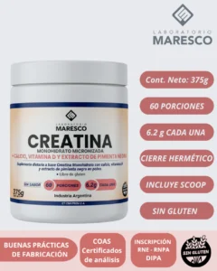 Creatina monohidrato + Calcio +  Vitamida D + Piperina