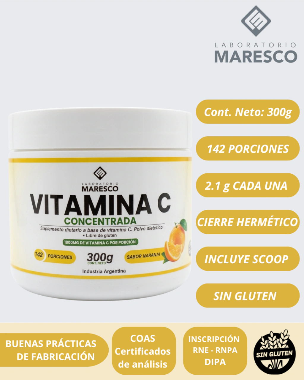 Vitamina C Pura 100% sabor naranja